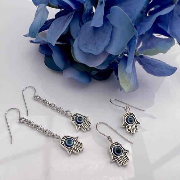𝅺hamsa Evil Eye Stainless Steel Earrings - Picture 4 of 12